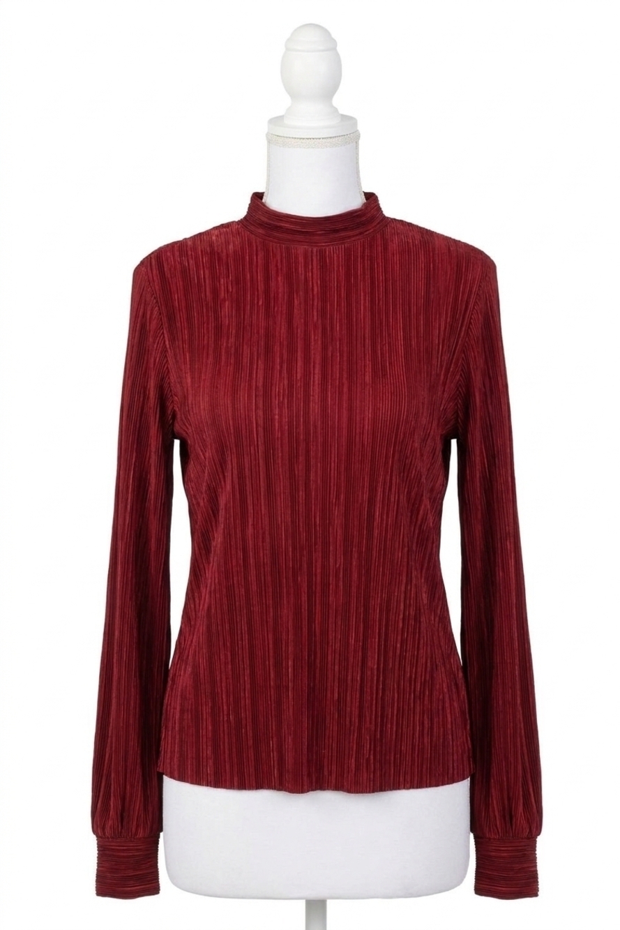 NEW JOSEPH RIBKOFF micro pleated mock neck top in burgundy